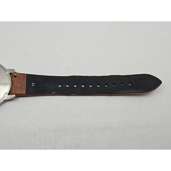 Tinker First Edition Day Date Watch Silver Tone 38mm New Battery Brown Leather - Picture 11 of 13